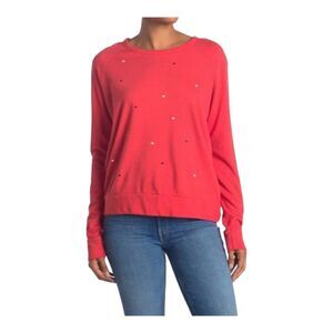 Sundry Cozy Sweatshirt Women's Size 1/Small Red Heart Print Relaxed Pullover